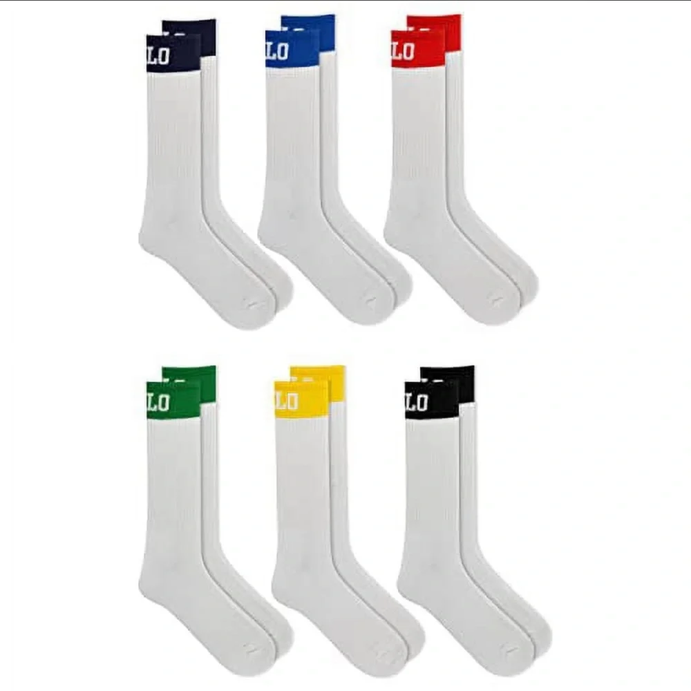 Polo Ralph Lauren Boy's Color Block Cuff Logo & Double Logo Crew Socks 12 Pair
